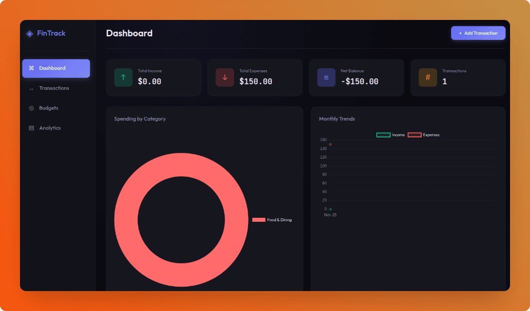 The finished finance tracker application